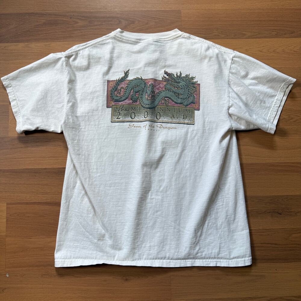Vintage 2000 Millennium Year of the Dragon Hawaii White Green Tee Shirt Sz Large